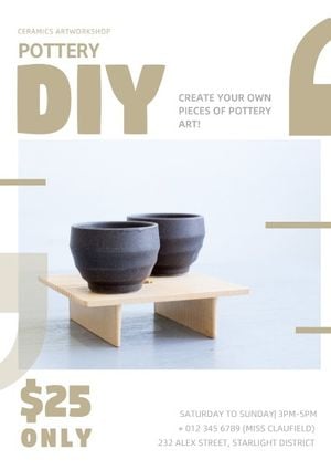 ceramics, china, handicraft, Simple White Pottery DIY Class Poster Template