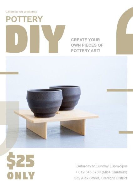 ceramics, handicraft, course, Simple White Pottery DIY Class Poster Template