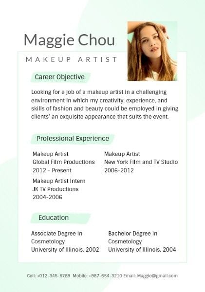 employer, job, work, Makeup Artist Resume Template