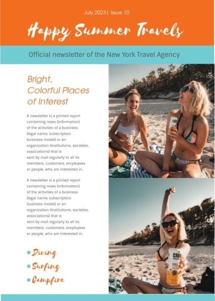 happy summer travels, journey, tour, White Happy Summer Newsletter Template