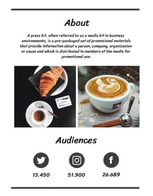 press kit, cafe, business, White Coffee Shop Press  Media Kit Template