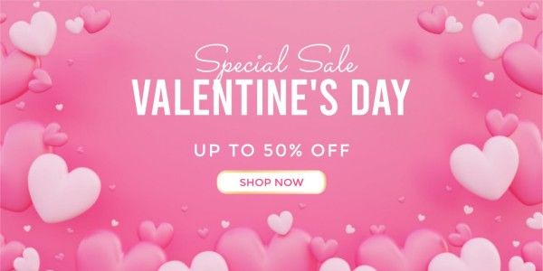 discount, love, valentines day, Pink 3d Illustration Hearts Valentine's Day Promotion Twitter Post Template