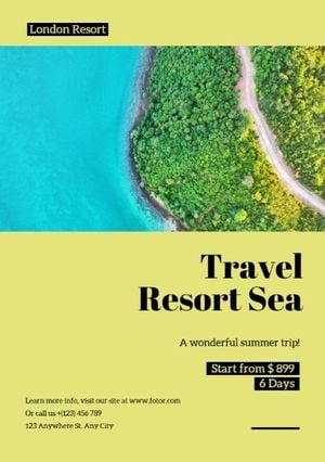 sale, marketing, business, Yellow Ocean Travel Resort Flyer Template