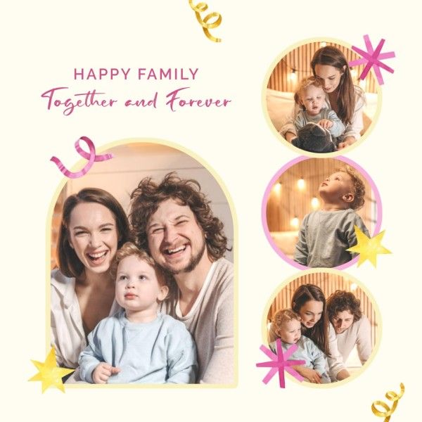 famliy, happy, love, Pastel Yellow Simple Family Collage Photo Collage (Square) Template