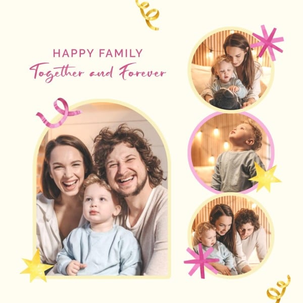 Pastel Yellow Simple Family Collage Photo Collage (Square)