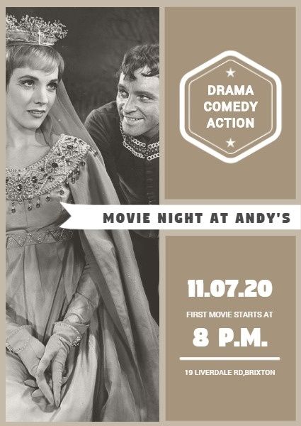 drama, comedy, action, Movie night Invitation Template