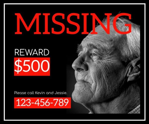 poster, help, reward, Black Missing Old Search Notice Facebook Post Template