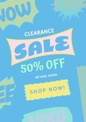 discount, market, promotion, Blue Clearance Sale Poster Template