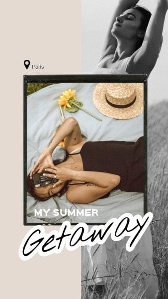 instagram reels, vacation, holiday, Beige Black Retro Travel Vlog Reels Cover Instagram Story Template
