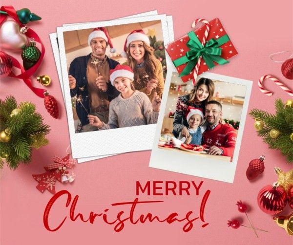 holiday, celebration, greeting, Pink Merry Christmas Family Photo Collage Facebook Post Template