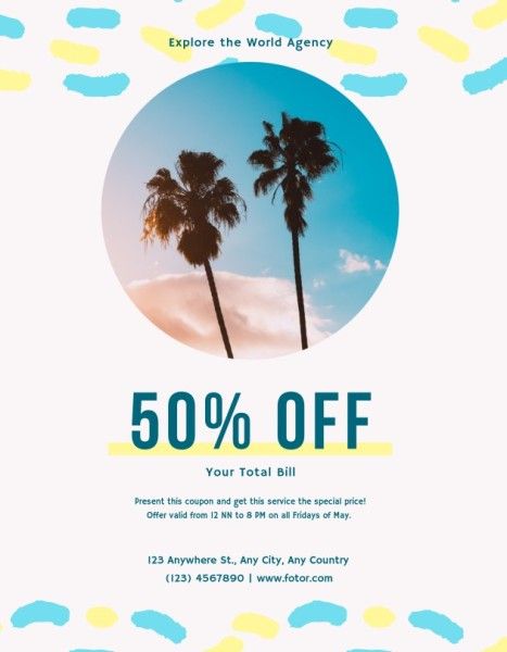 sale, gift certificate, store, Simple Yellow And Blue Summer Travel Voucher Coupon Template