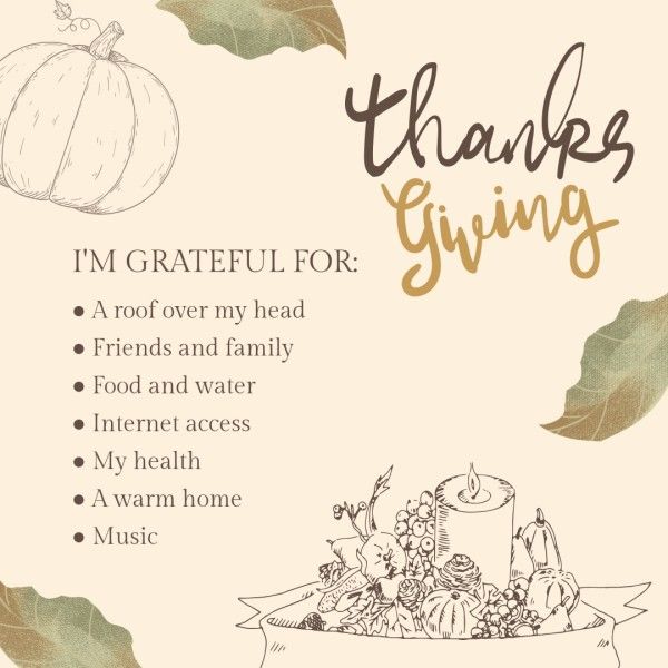 thank you, blessing, love, What Are You Grateful For Thanksgiving List Instagram Post Template