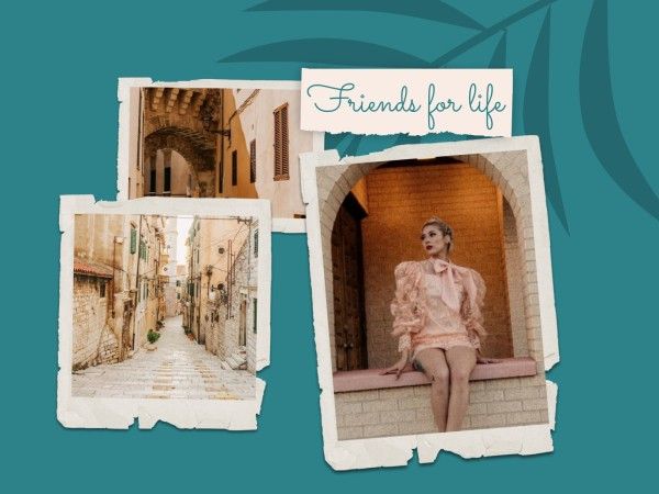 girl, town, sightview, Blue Friends For Life Quote Photo Collage 4:3 Template