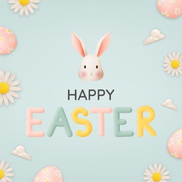 greeting, festival, celebration, Soft Blue Cute Happy Easter Instagram Post Template