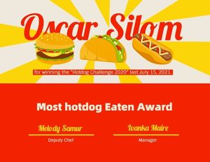 food competition certificate, foodie, food competition, Hotdog Competition Certificate Template