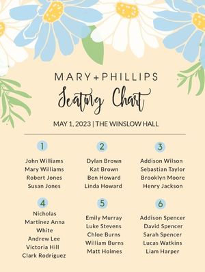party, gathering, people, Yellow And Blue Background Seating Chart Template