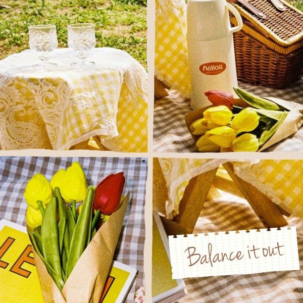 balance, balance in out, outting, Yellow Outdoor Picnic Photo Collage (Square) Template