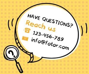 question, contact, message, Yellow Comic Style Reach Us Speech Bubble Facebook Post Template