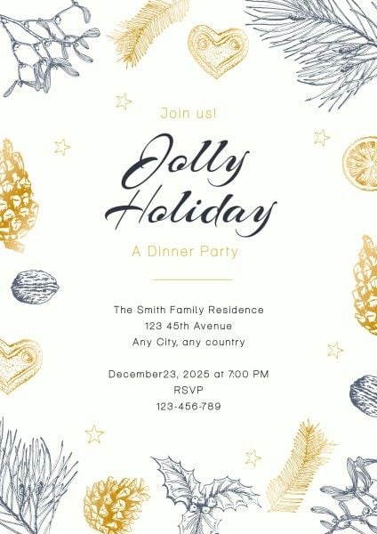 christmas, xmas, celebration, Beige Floral Holiday Party Invitation Poster Template