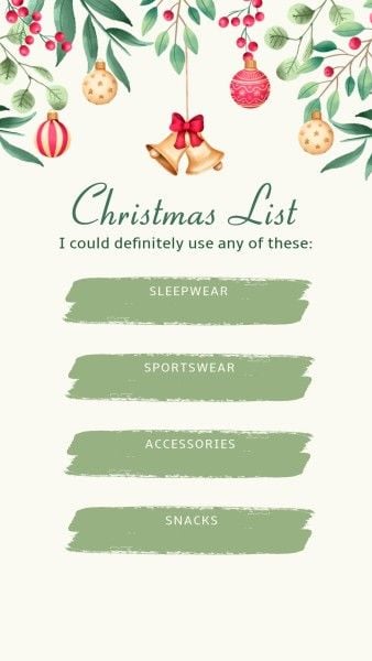 wish list, holiday, festive, Illustration Christmas List Instagram Story Template