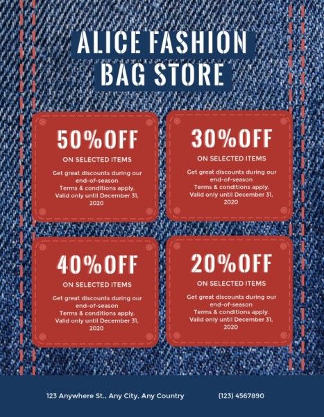 sale, gift certificate, store, Blue Jean Clothes Discount  Coupon Template