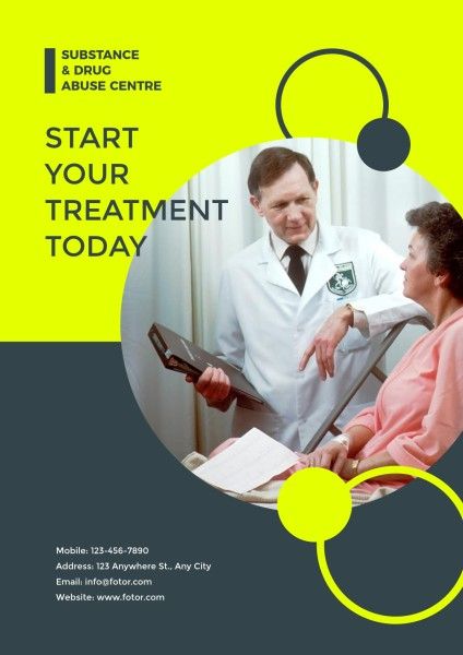 health, rehabilitation centre, recovery, Yellow Drug Abuse Treatment Poster Template