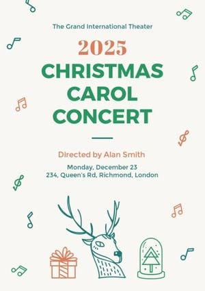 music, musical, event, Deer Christmas Carol Concert Flyer Template