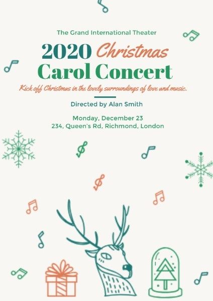 music, musical, event, Deer Christmas Carol Concert Flyer Template