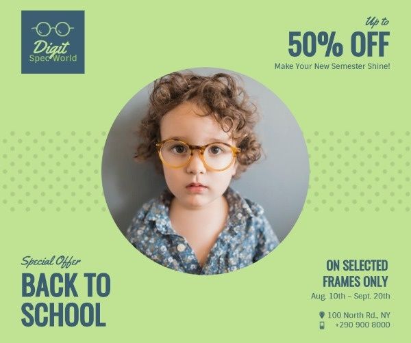 sale, business, commercial, Green Background Of Glasses Shop Promotion Facebook Post Template