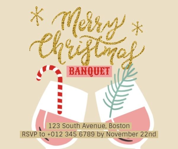 celebrate, invitation, holiday, Yellow Christmas Banquet Facebook Post Template