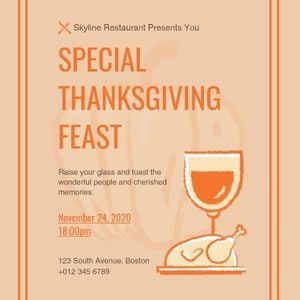 restaurant, dinner, party, Special Thanksgiving Feast Instagram Post Template
