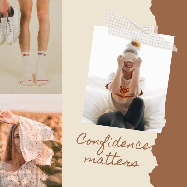 life, girl, shoes, Brown Confidence Matters Quote Photo Collage (Square) Template