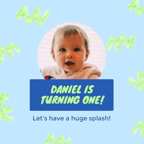 hand draw, baby, anniversary, Daniel's 1st Birthday Party Instagram Post Template