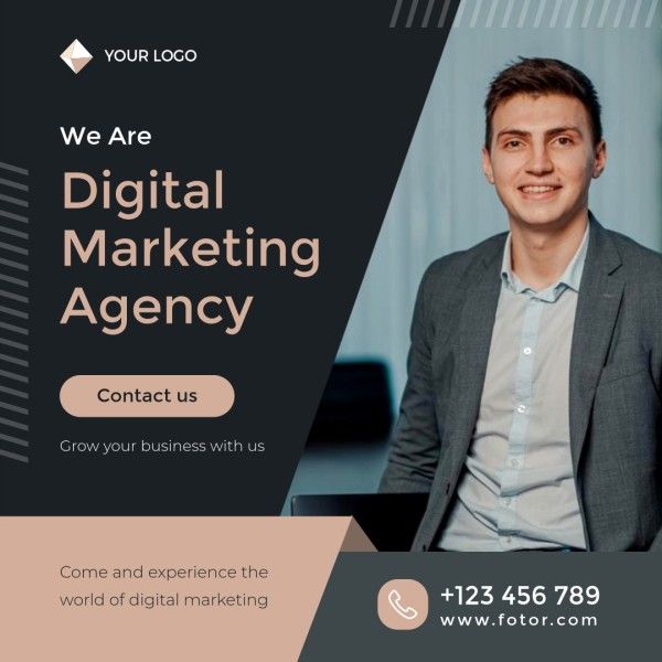 work, company, business, Black Digital Marketing Agency Instagram Post Template