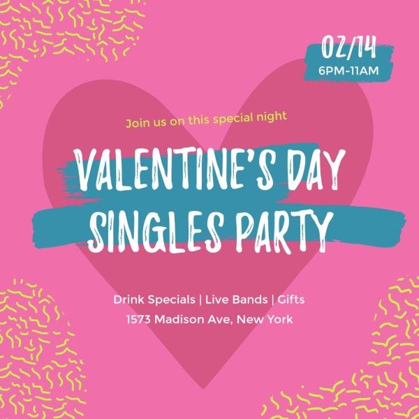 bar, event, celebration, Valentine's Day Singles Party Instagram Post Template