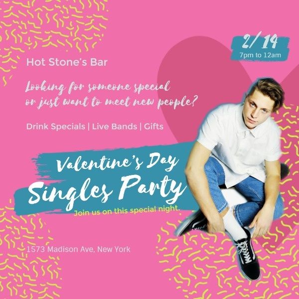 bar, romantic, event, Valentine's Day Singles Party Instagram Post Template