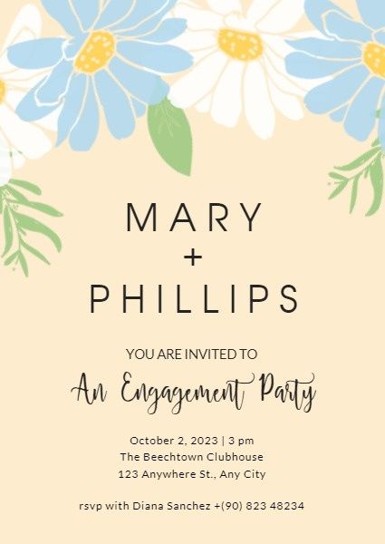 proposal, marriage, marry, Yellow Refreshing Floral Engagement Party Invitation Template