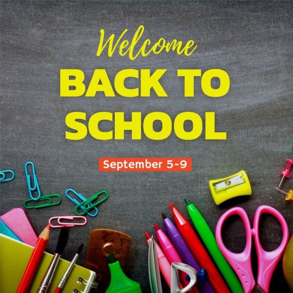 education, event, stationery, Black Simple Welcome Back To School Instagram Post Template