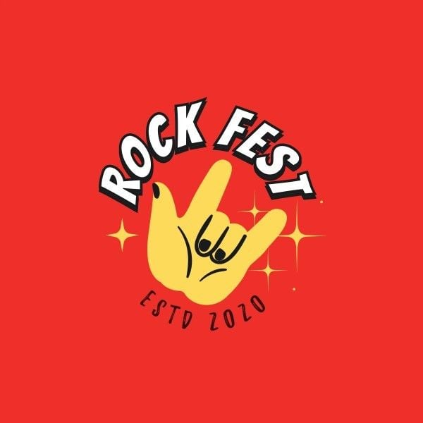 红色和黄色插图摇滚音乐 Logo