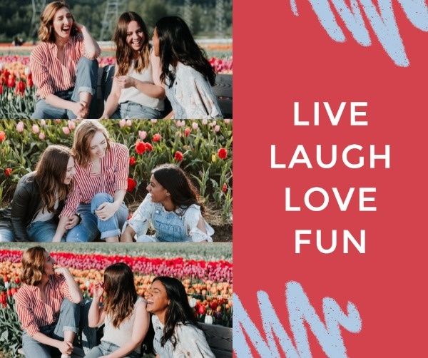 girls, life, travel, Red Girl's Laughter Collage Facebook Post Template