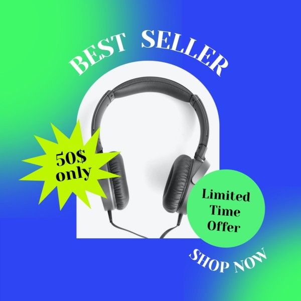 sale, product, headset, Blue And Green Gradient Electronics Best Seller Instagram Post Template