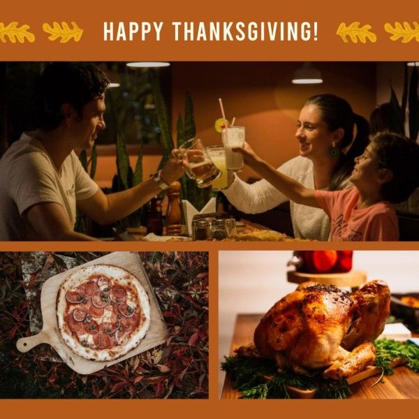 thankful, holiday, family, Brown Happy Thanksgiving Photo Collage (Square) Template
