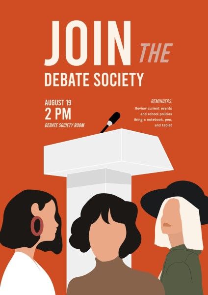 people, team, club, Red Join The Debate Society Poster Template