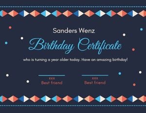 ceritificate, celecration, friendship, Blue Birthday Certificate Template
