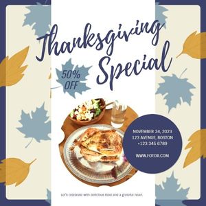 food, dinner, turkey, Thanksgiving Restaurant Special Sale Instagram Post Template