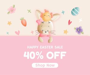 easter day, discount, promo, Pastel Pink Cute  Illustration Easter Sale Facebook Post Template