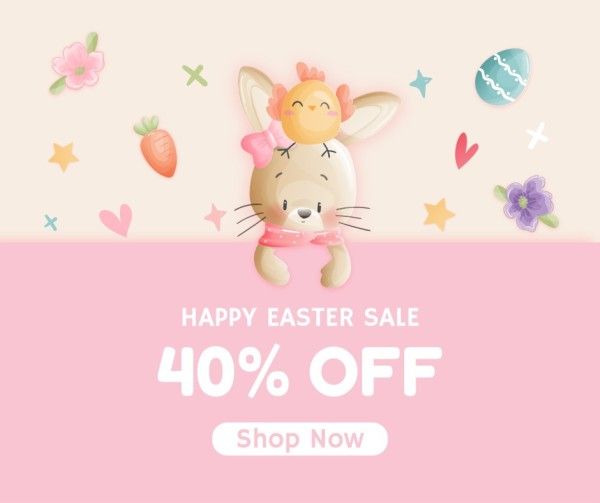 easter day, discount, promo, Pastel Pink Cute  Illustration Easter Sale Facebook Post Template