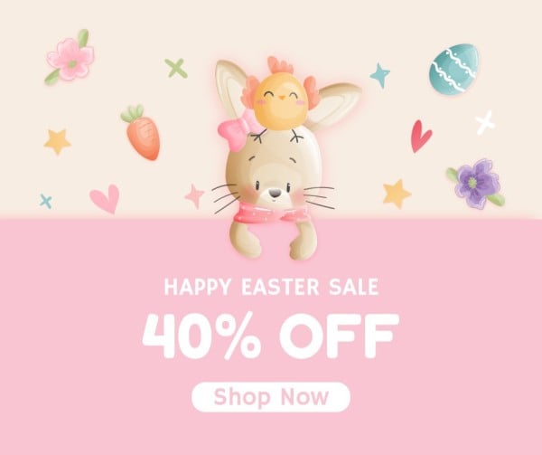 Pastel Pink Cute  Illustration Easter Sale Facebook Post