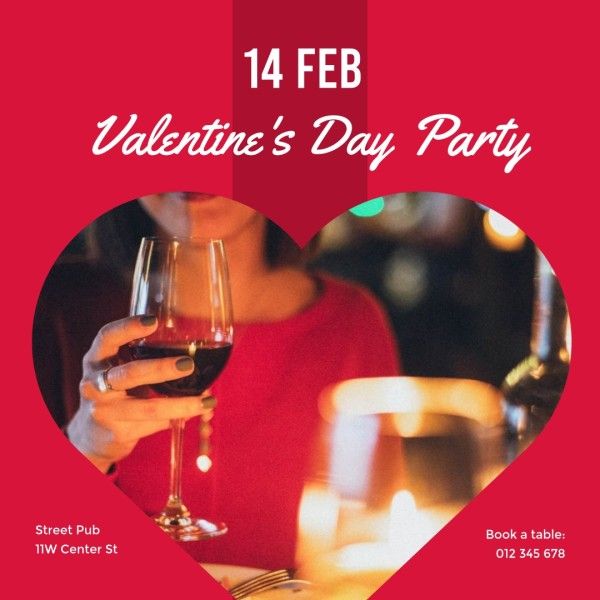 valentine's day, love, couple, Red Symmetric Valentine Day Party Collage Photo Collage (Square) Template