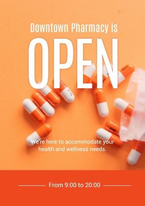 drug store, opening, store, Orange Downtown Pharmacy Poster Template